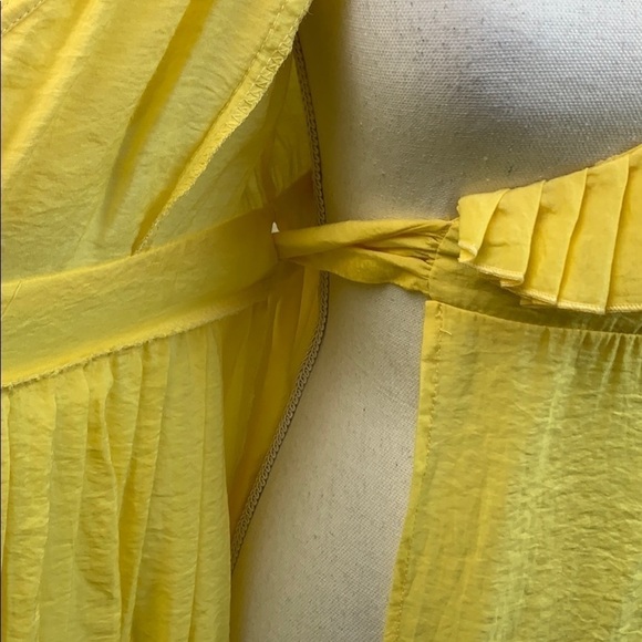 Ya Los Angeles Sunny yellow, silky ruffle V neck wrap babydoll mini dress S - Picture 6 of 8